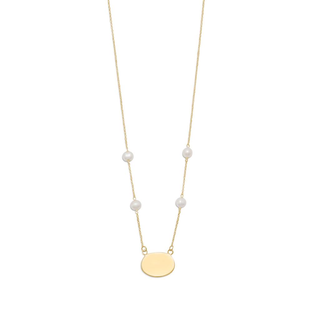 16" Gold Plated Engravable Necklace with White Cultured Freshwater Pearls - Joyeria Lady