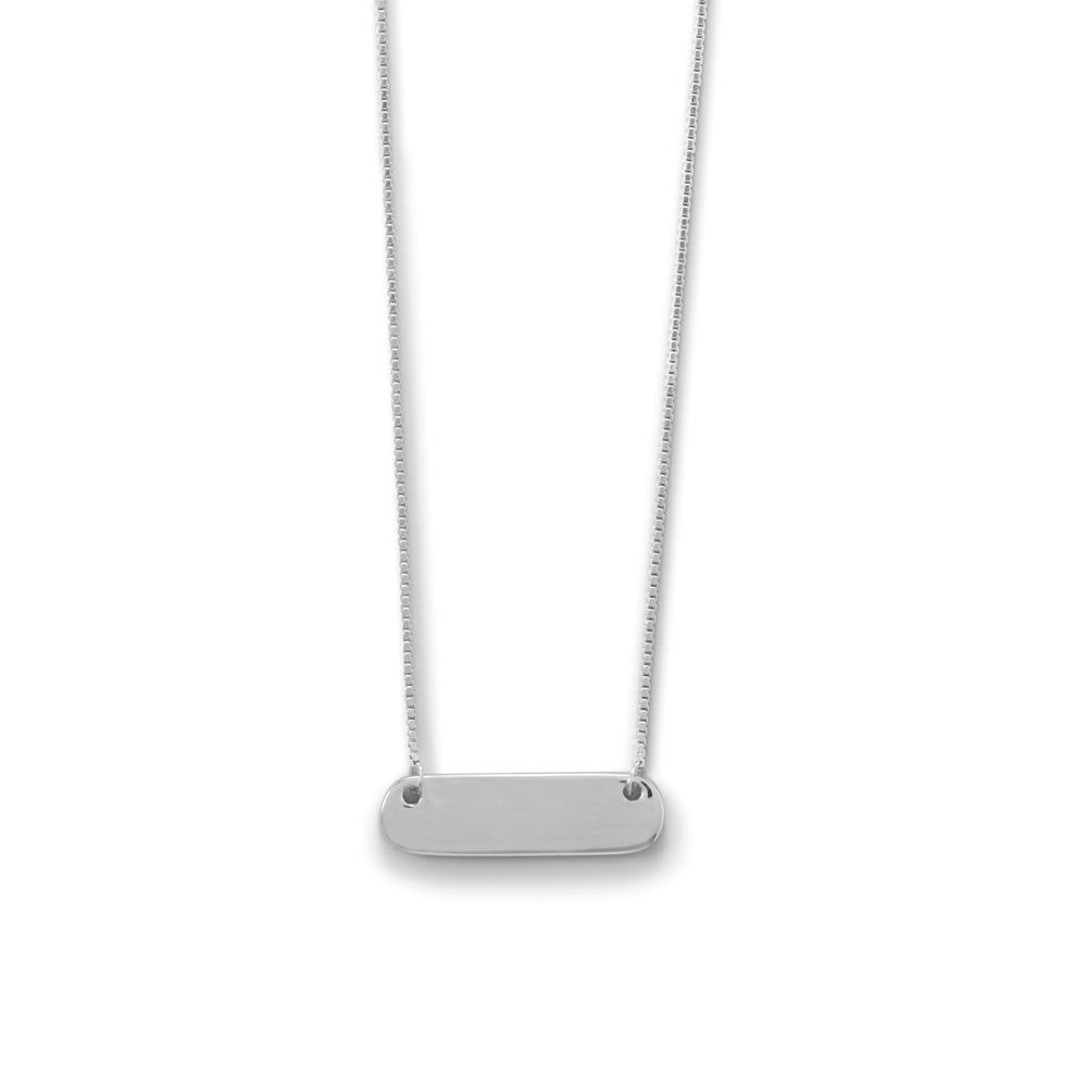 Engravable Rhodium Plated Rounded Bar Necklace - Joyeria Lady
