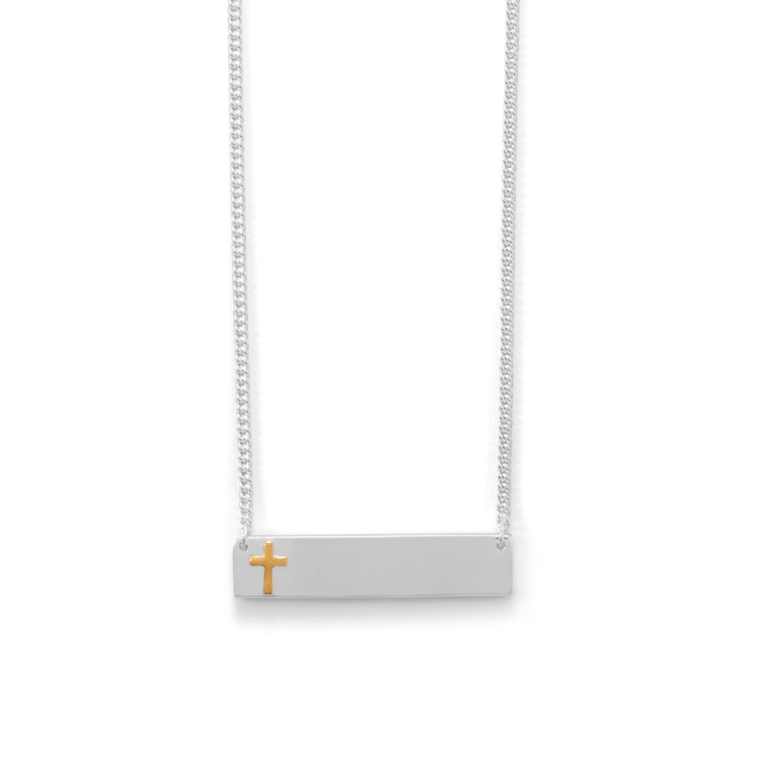 16" + 2" Bar Necklace With 14 Karat Gold Plated Cross - Joyeria Lady