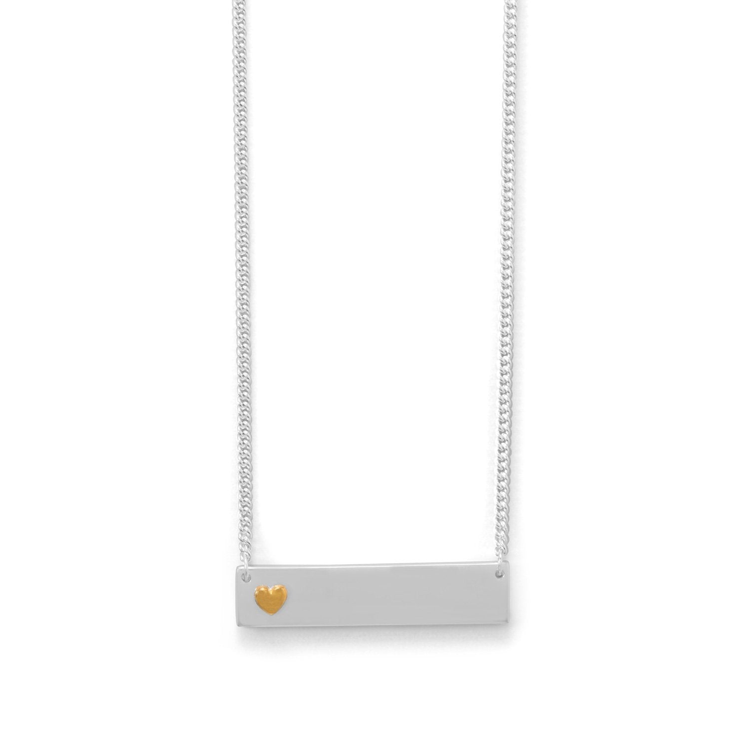 16" + 2" Bar Necklace With 14 Karat Gold Plated Heart - Joyeria Lady