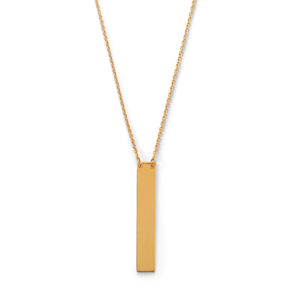 16" + 2" 14 Karat Gold Plated Vertical Bar Drop Necklace - Joyeria Lady