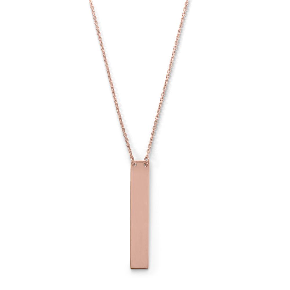 16" + 2" 14 Karat Rose Gold Plated Vertical Bar Drop Necklace - Joyeria Lady