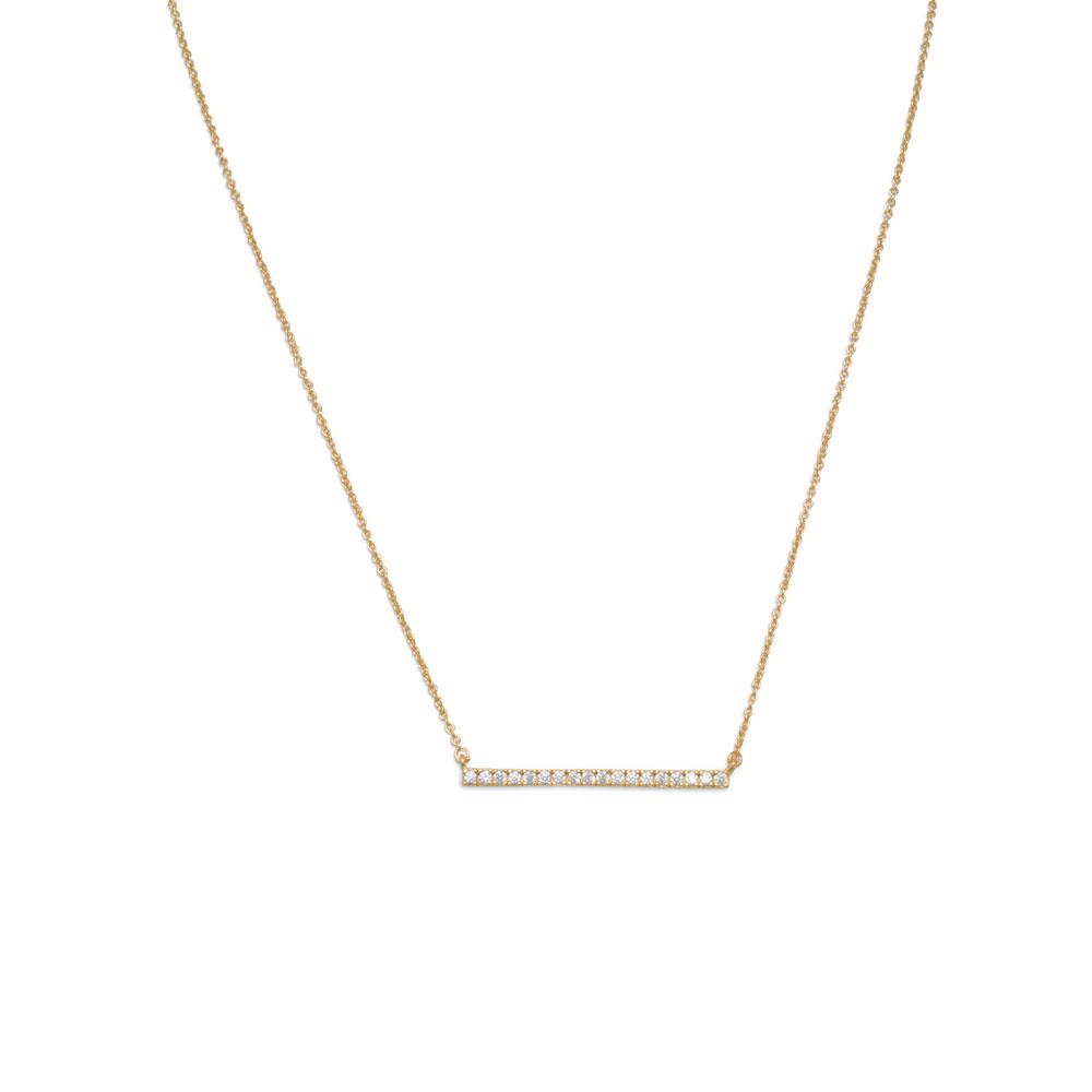 16" + 2" 14 Karat Gold Plated CZ Bar Necklace - Joyeria Lady