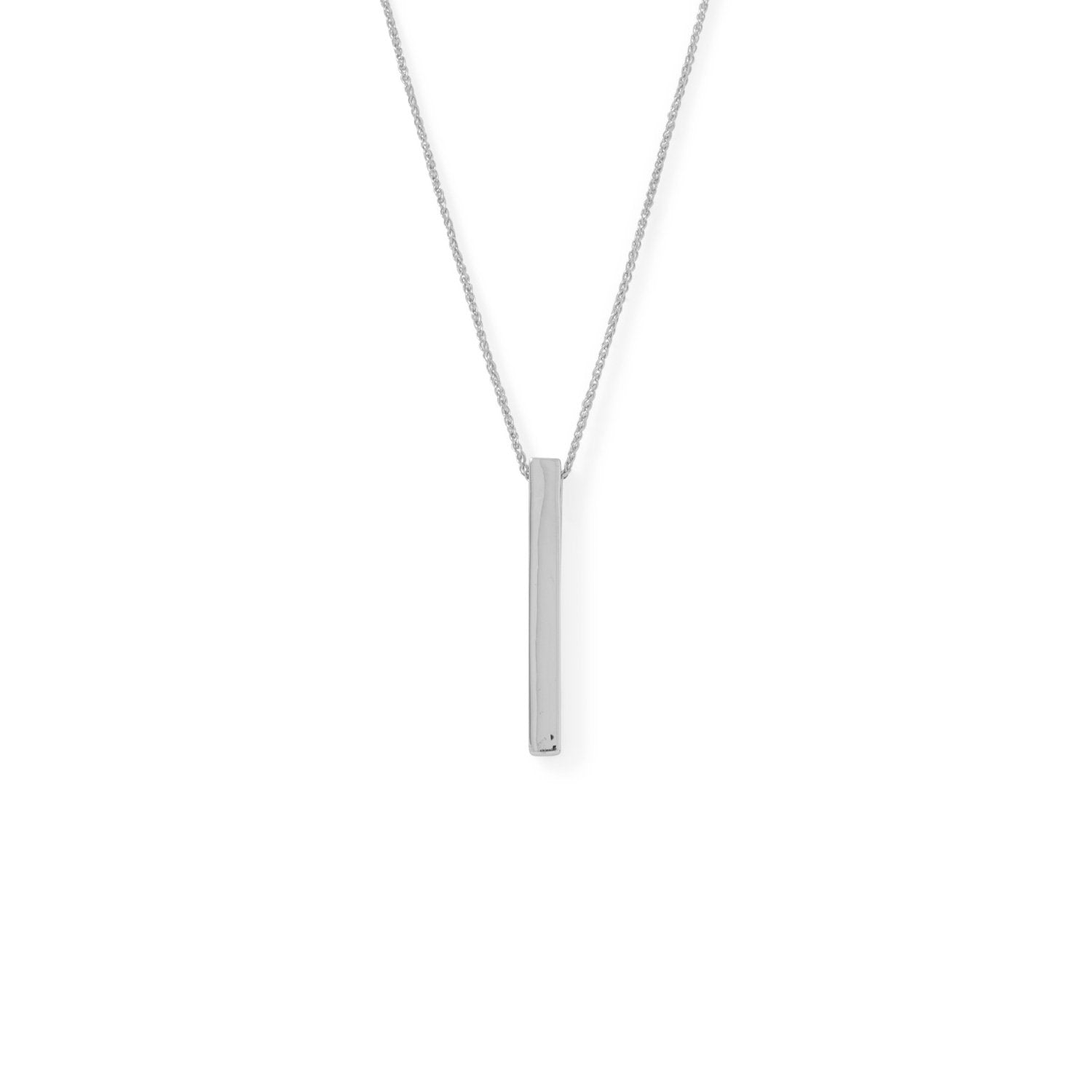 Four Sided Rhodium Plated Vertical Bar Drop Necklace - Joyeria Lady