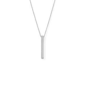 Four Sided Rhodium Plated Vertical Bar Drop Necklace - Joyeria Lady