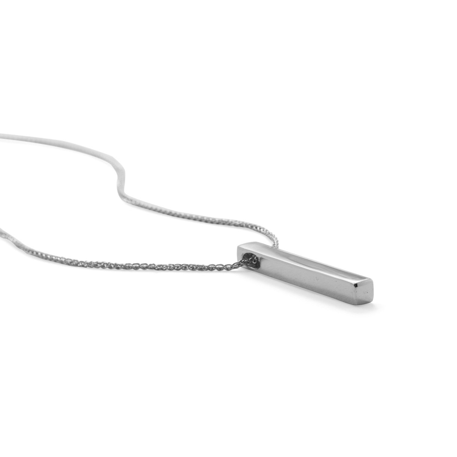 Four Sided Rhodium Plated Vertical Bar Drop Necklace - Joyeria Lady