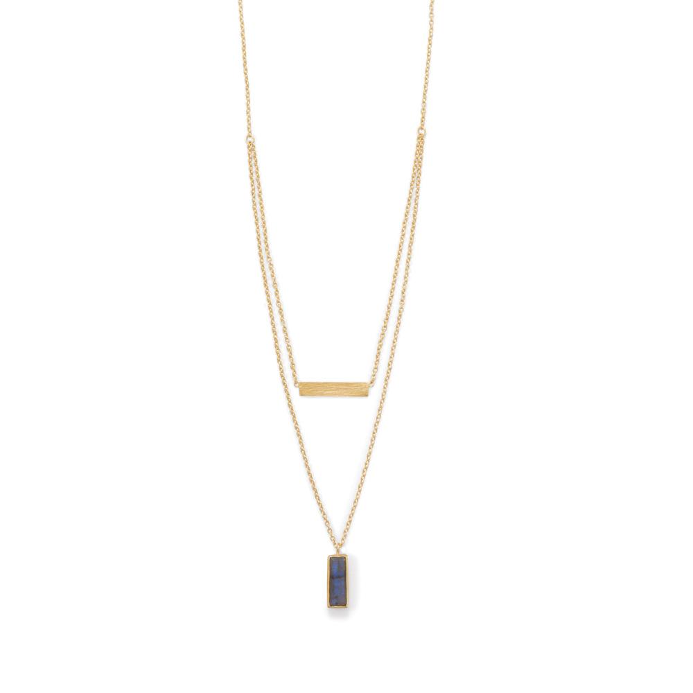 14 Karat Gold Plated Labradorite Double Strand Bar Necklace - Joyeria Lady