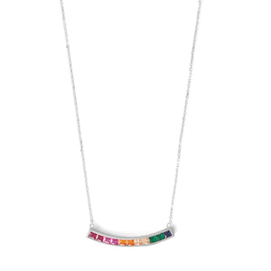 Rhodium Plated Rainbow CZ Necklace - Joyeria Lady