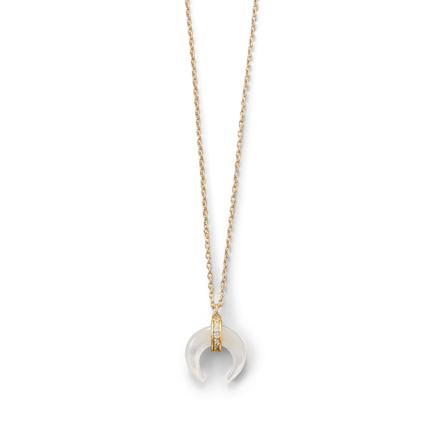 Mother of Pearl and CZ Crescent Gold Plated Necklace - Joyeria Lady