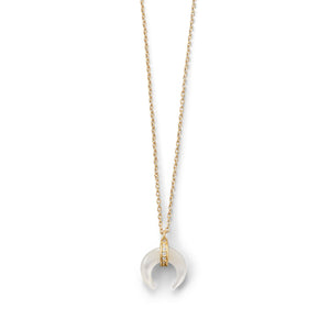 Mother of Pearl and CZ Crescent Gold Plated Necklace - Joyeria Lady