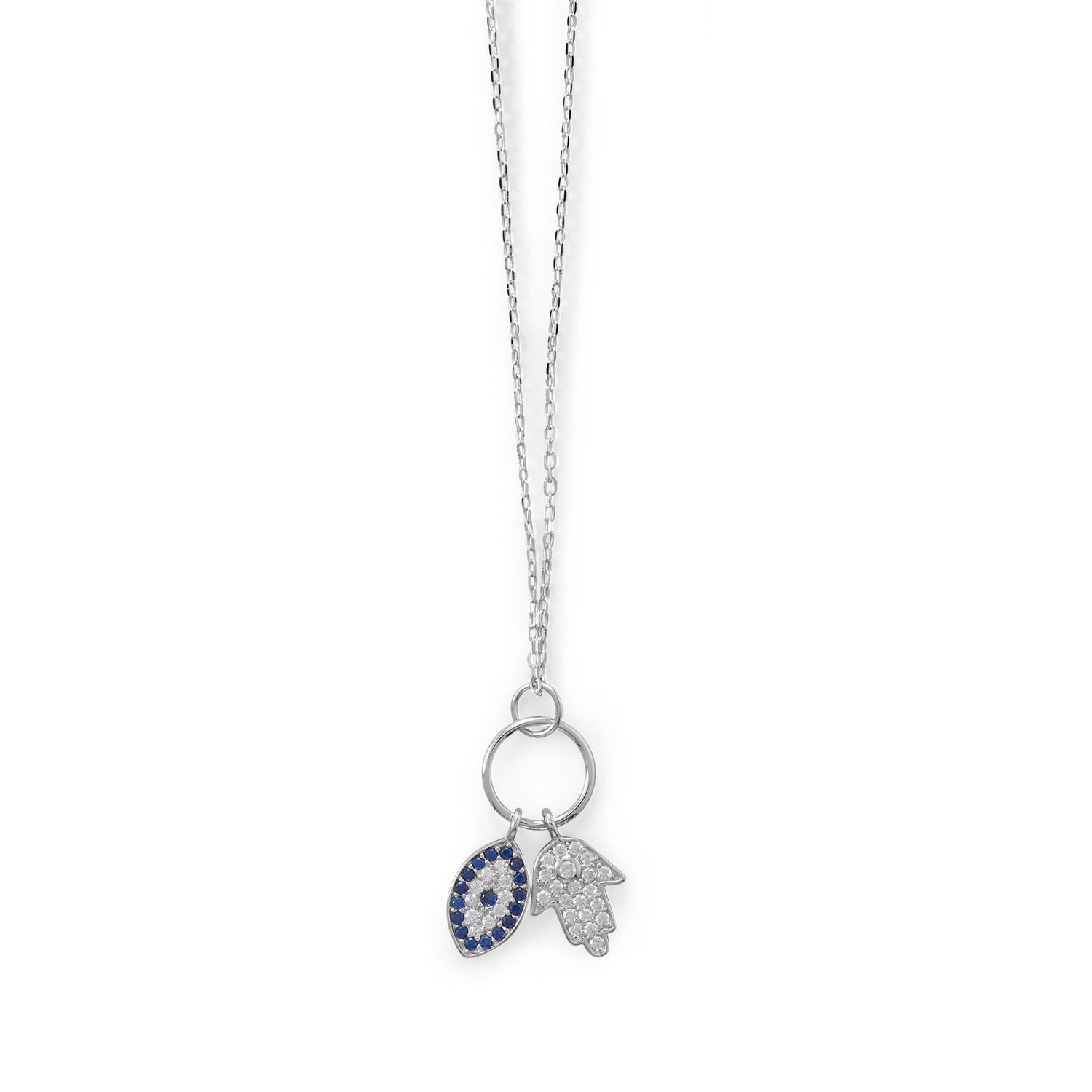 Hamsa and Evil Eye CZ Necklace - Joyeria Lady