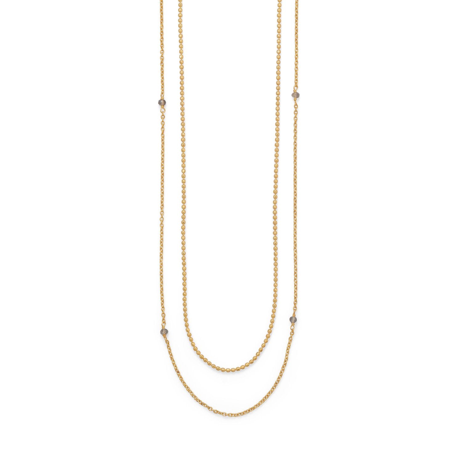 36" 14 Karat Gold Plated Two Strand Labradorite Necklace - Joyeria Lady