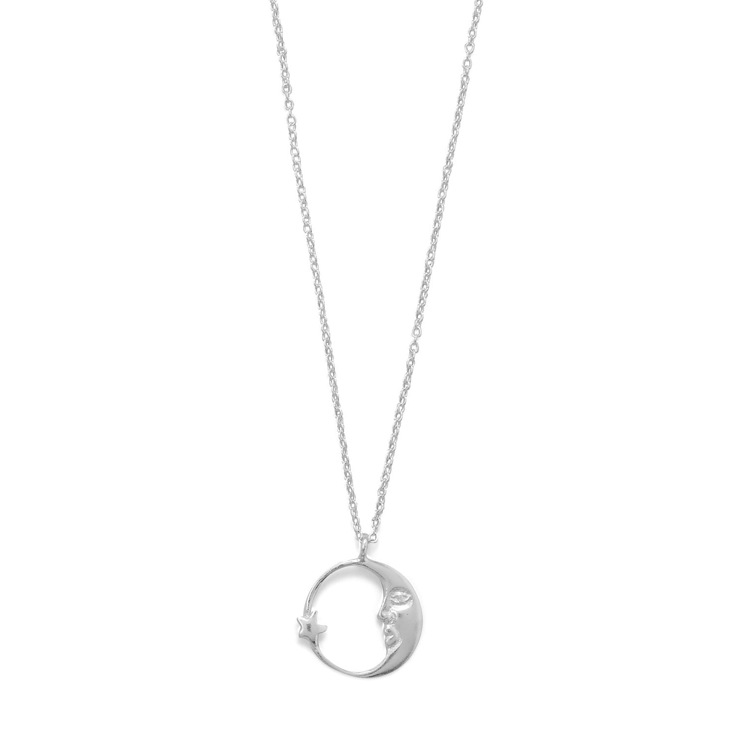 16.5" Crescent Moon with Star Necklace - Joyeria Lady