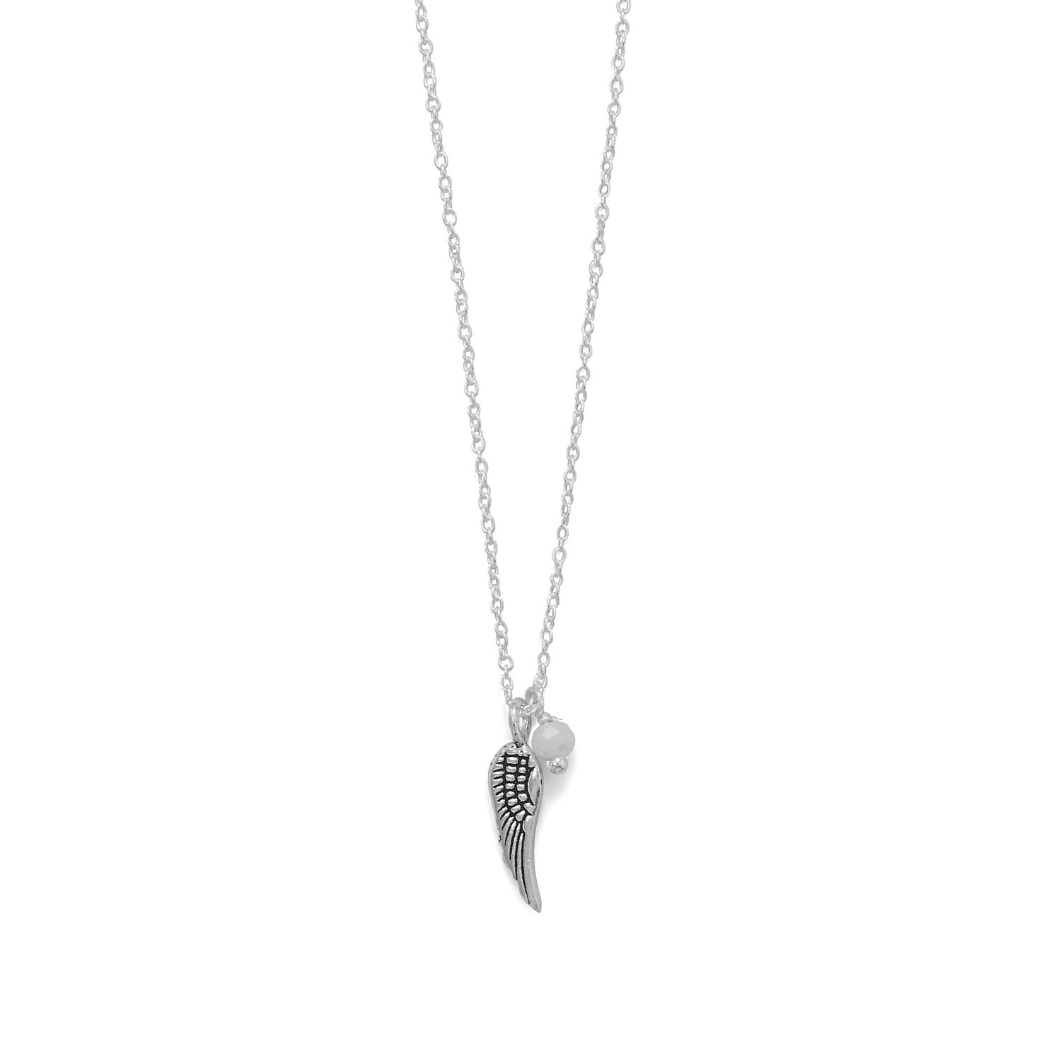 16.5" Angel Wing and Crystal Necklace - Joyeria Lady