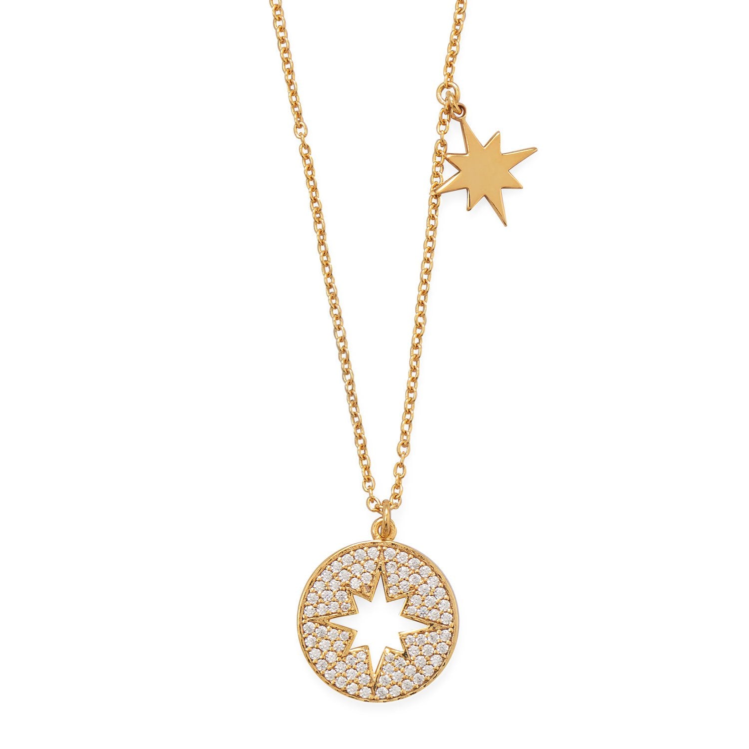 16" 14 Karat Gold Plated CZ Cut Out Starburst Necklace - Joyeria Lady