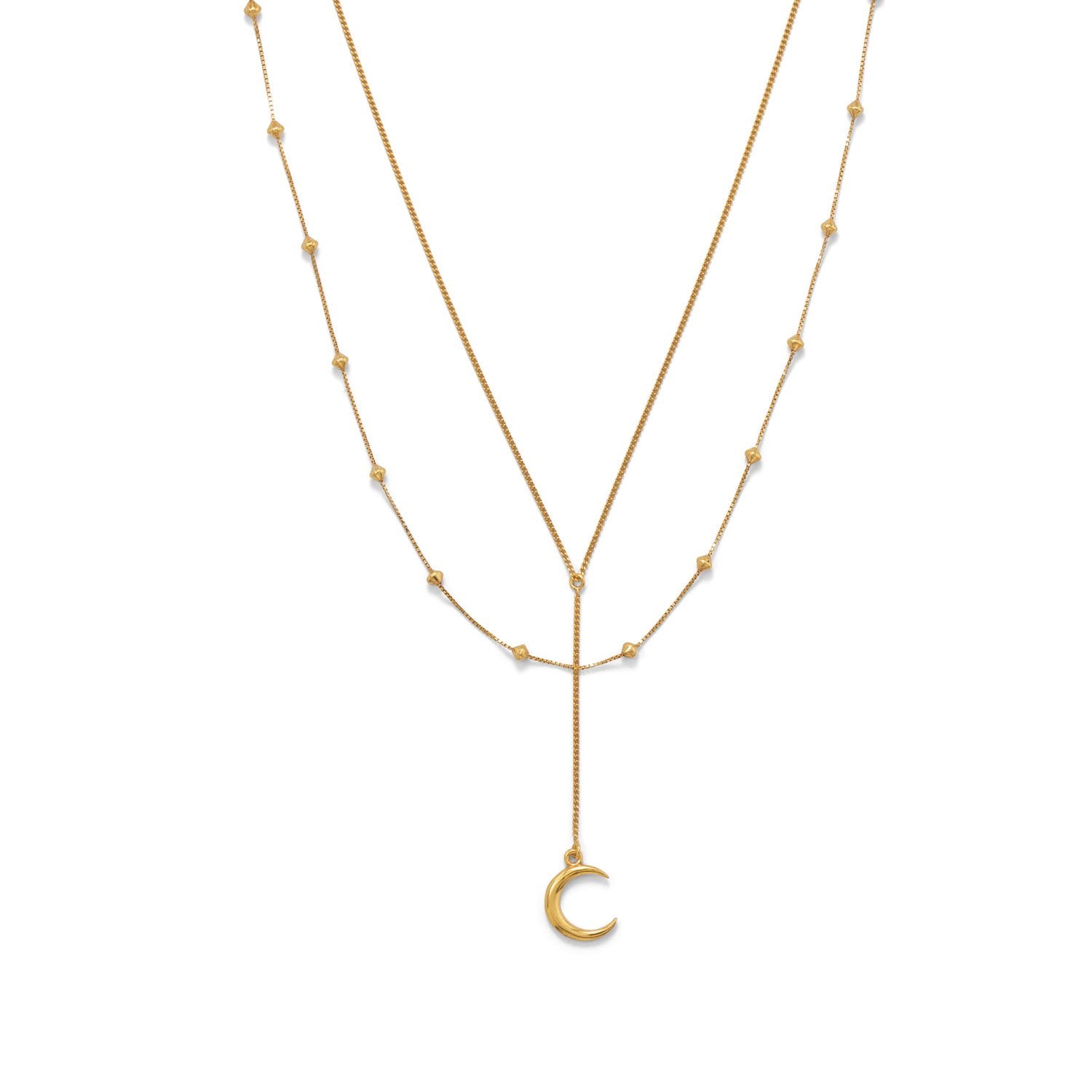 16"+2 14 Karat Gold Plated Double Strand Moon Necklace - Joyeria Lady