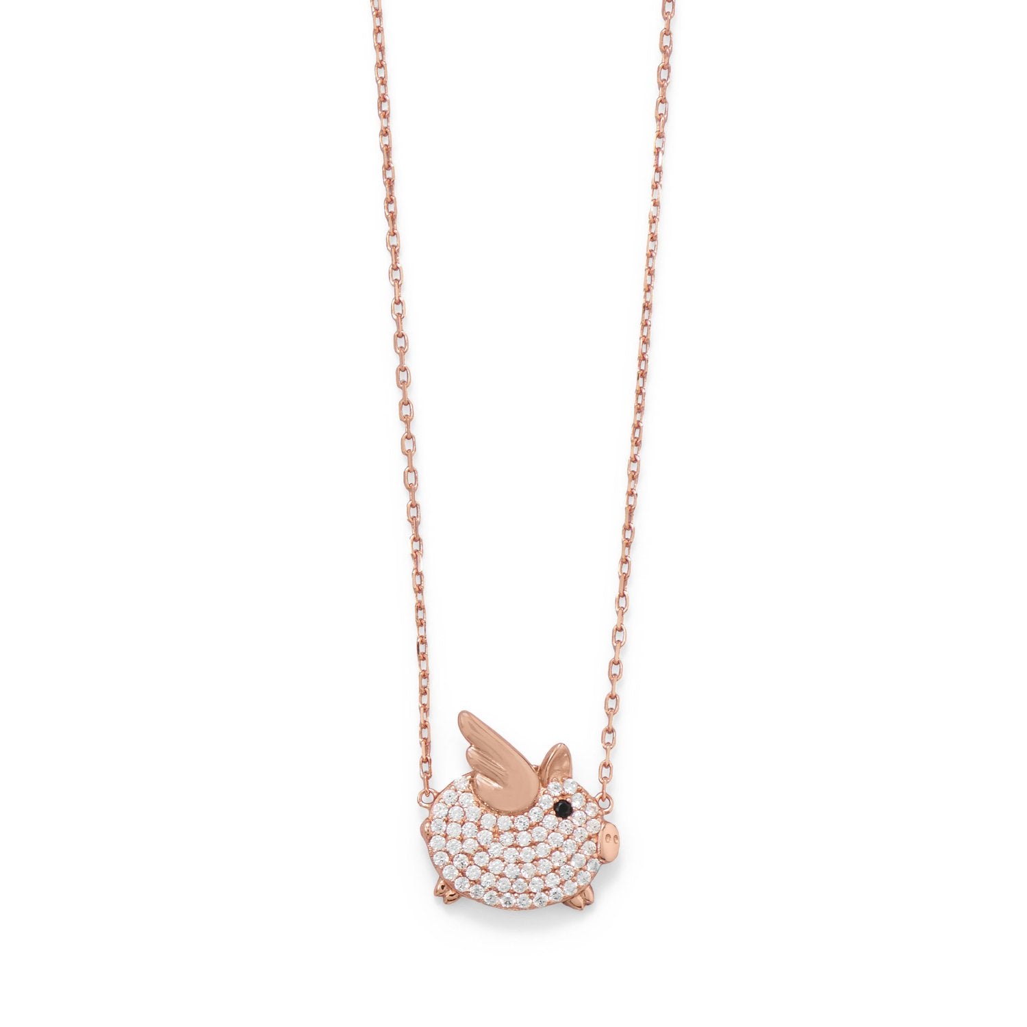16"+2 CZ Flying Piggy Necklace - Joyeria Lady