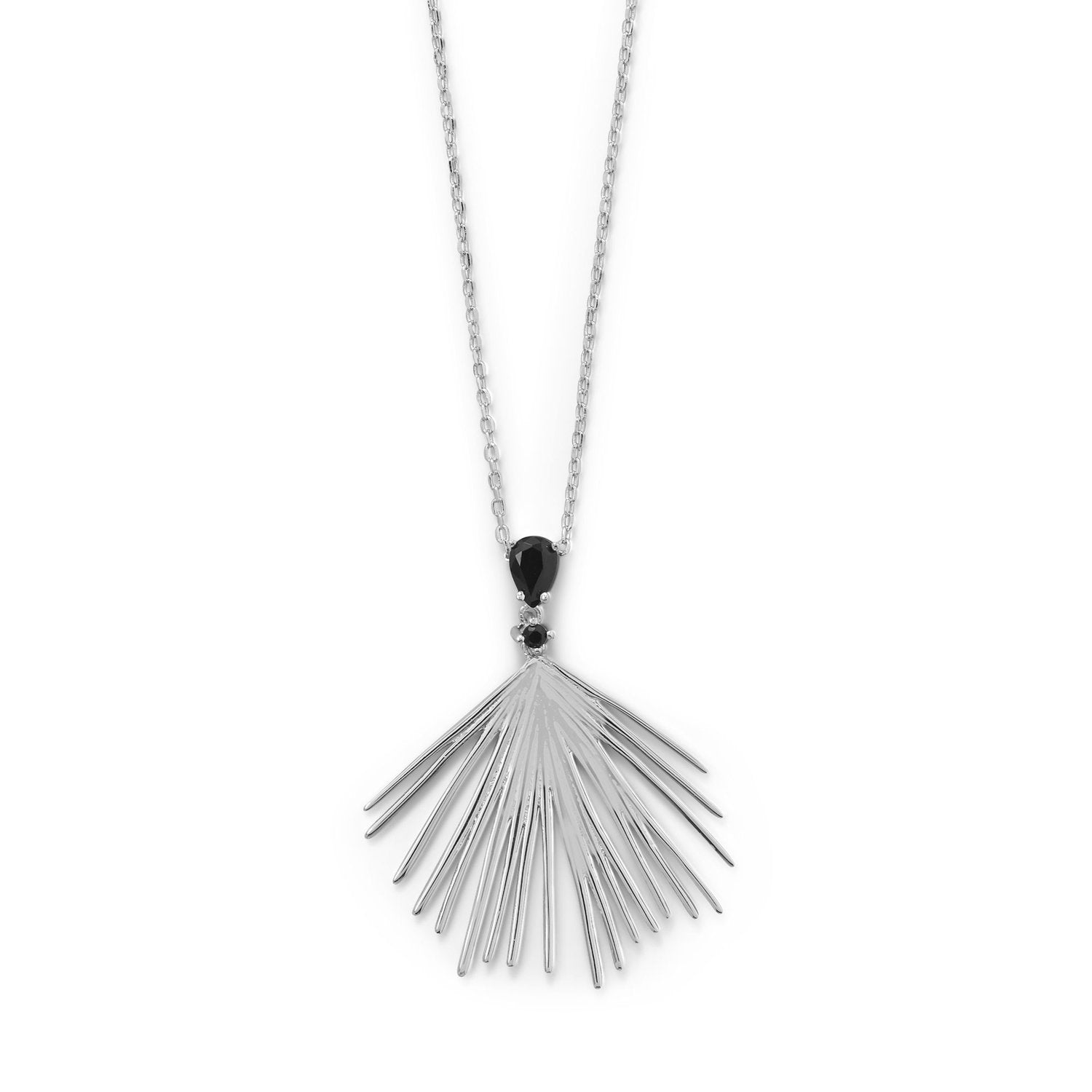 LBD Essentials! 16"+2 Black CZ Wire Fan Necklace - Joyeria Lady
