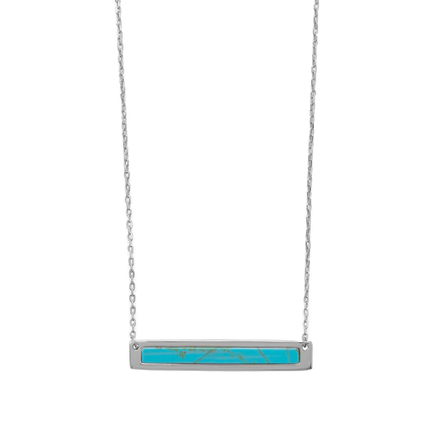 16"+2 Rhodium Plated Turquoise Bar Necklace - Joyeria Lady