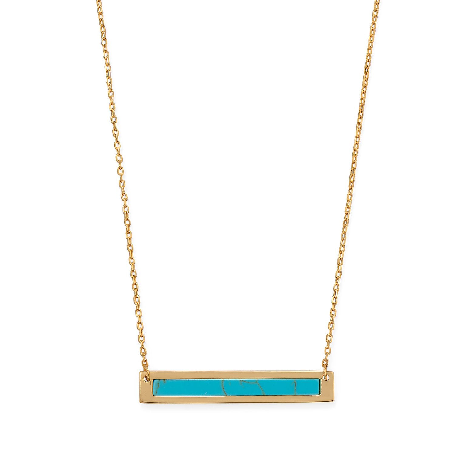 16"+2" 14 Karat Gold Plated Turquoise Bar Necklace - Joyeria Lady