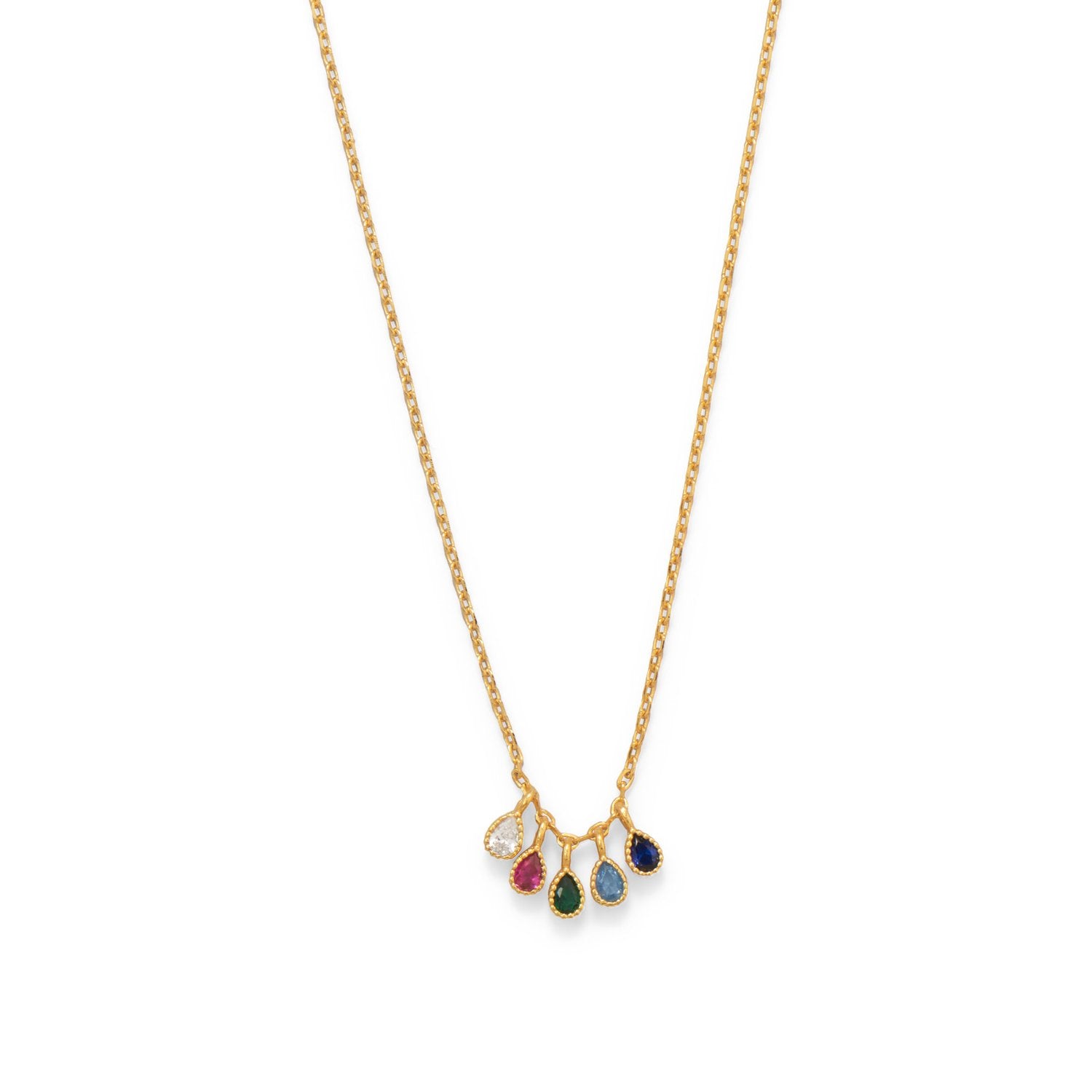 16"+2" 14 Karat Gold Plated Multi Color CZ Necklace - Joyeria Lady