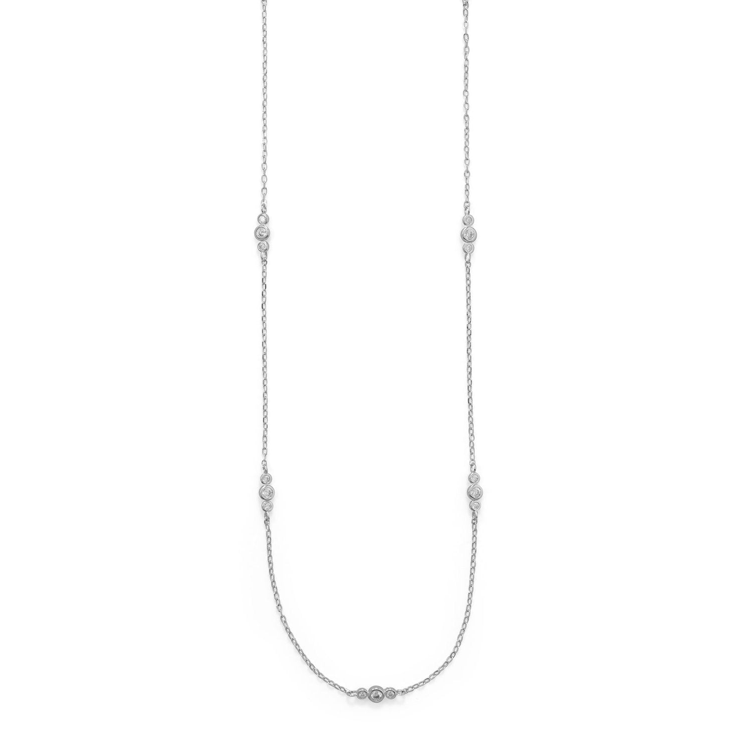 30" Rhodium Plated 13 Station CZ Necklace - Joyeria Lady