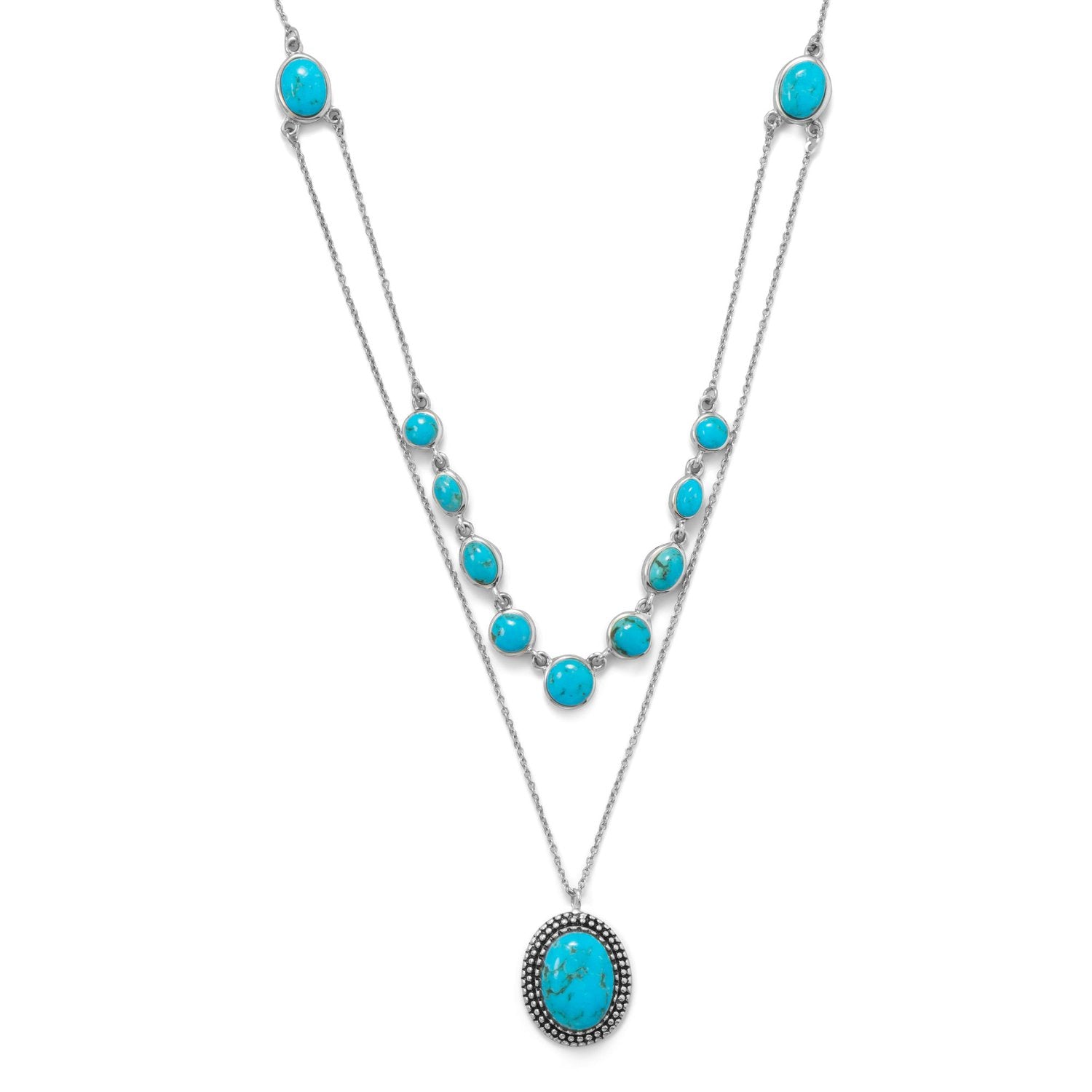 18"/20"+2 2 Row Turquoise Necklace - Joyeria Lady