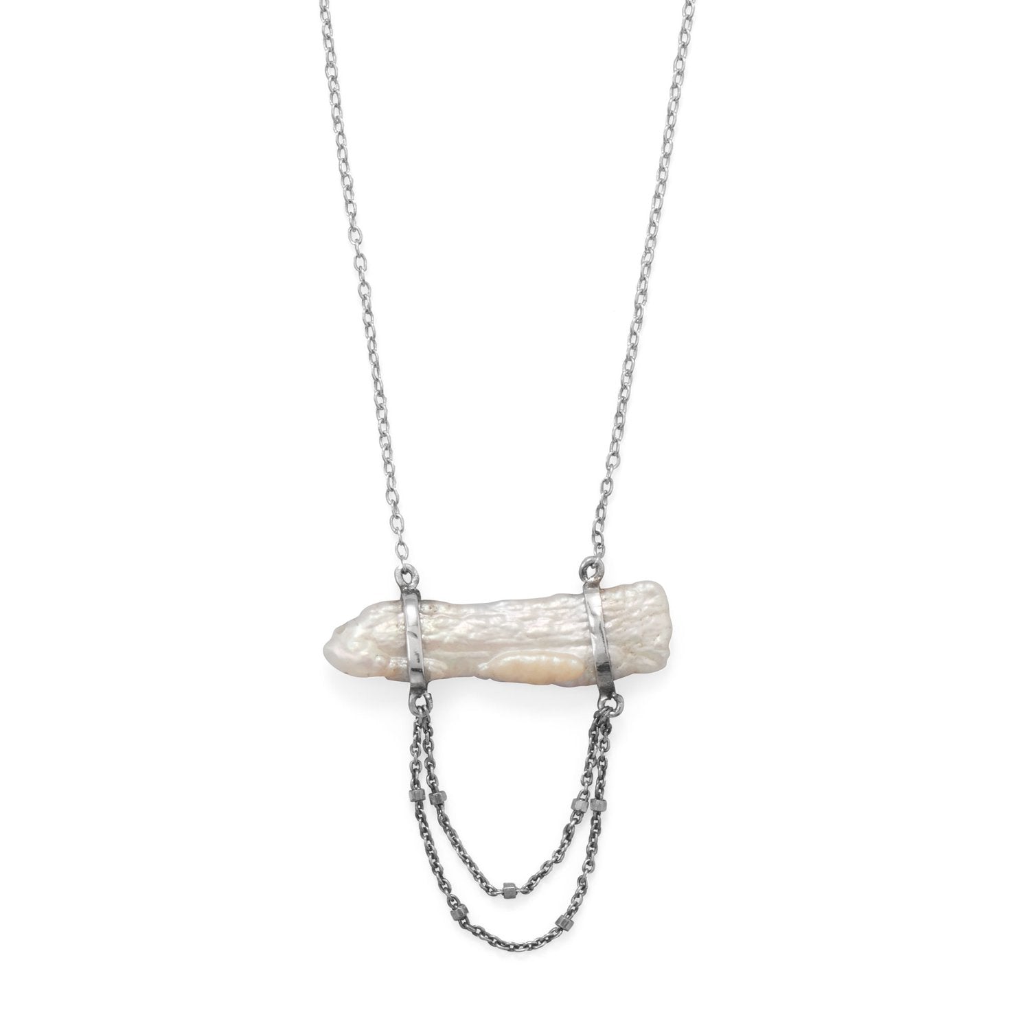 16"+2 Cultured Freshwater Pearl Two Chain Drop Necklace - Joyeria Lady