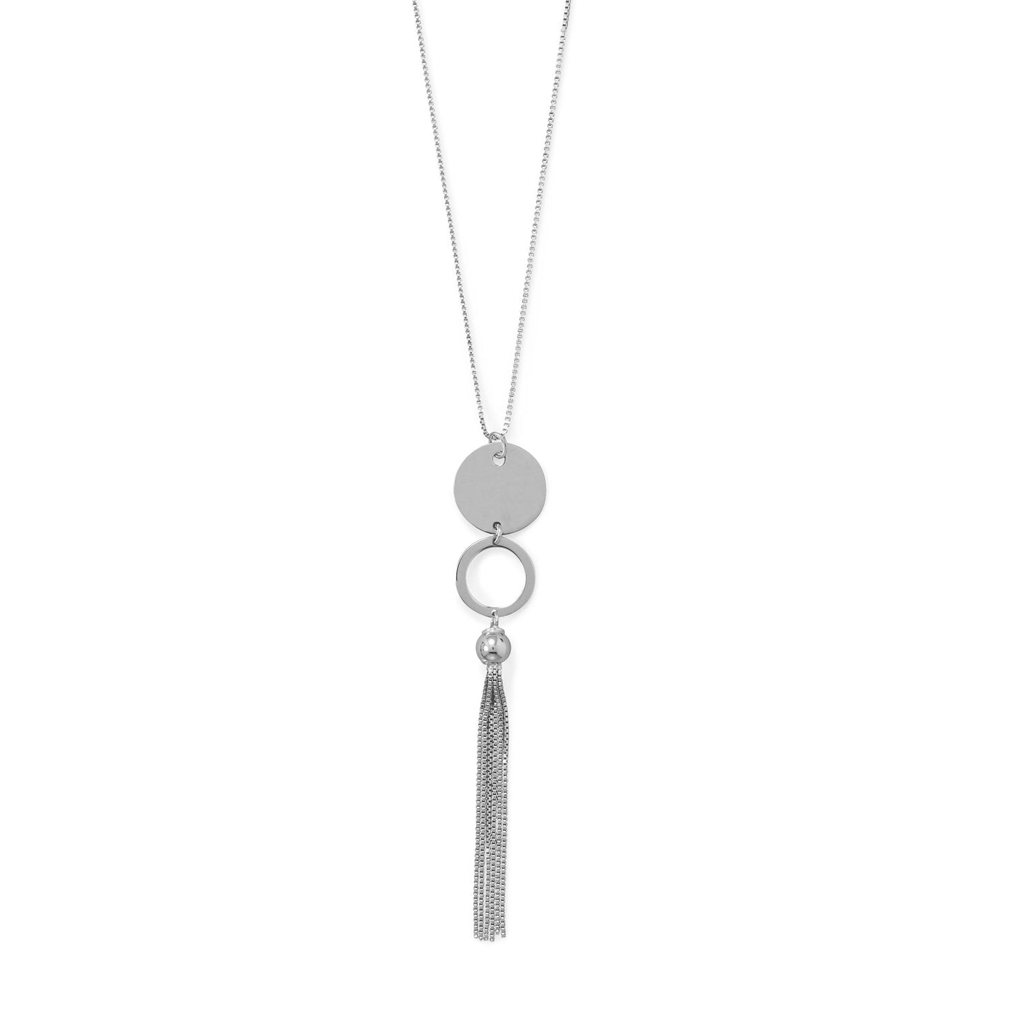 Tassel-tastic! 32"+2" Disk and Circle Long Tassel Necklace - Joyeria Lady