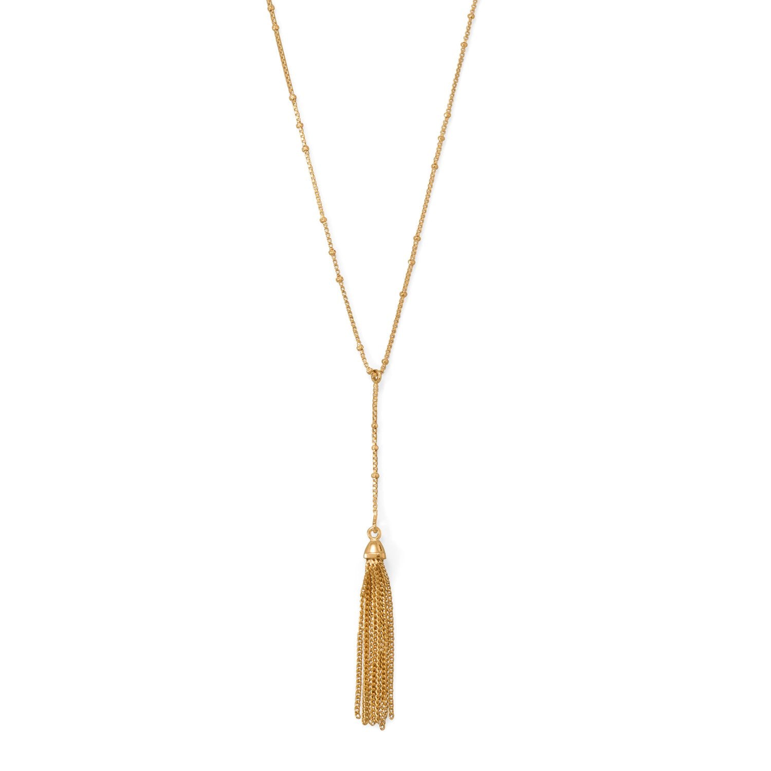 Darling Drop! 18"+2 14 Karat Gold Plated Tassel Necklace - Joyeria Lady