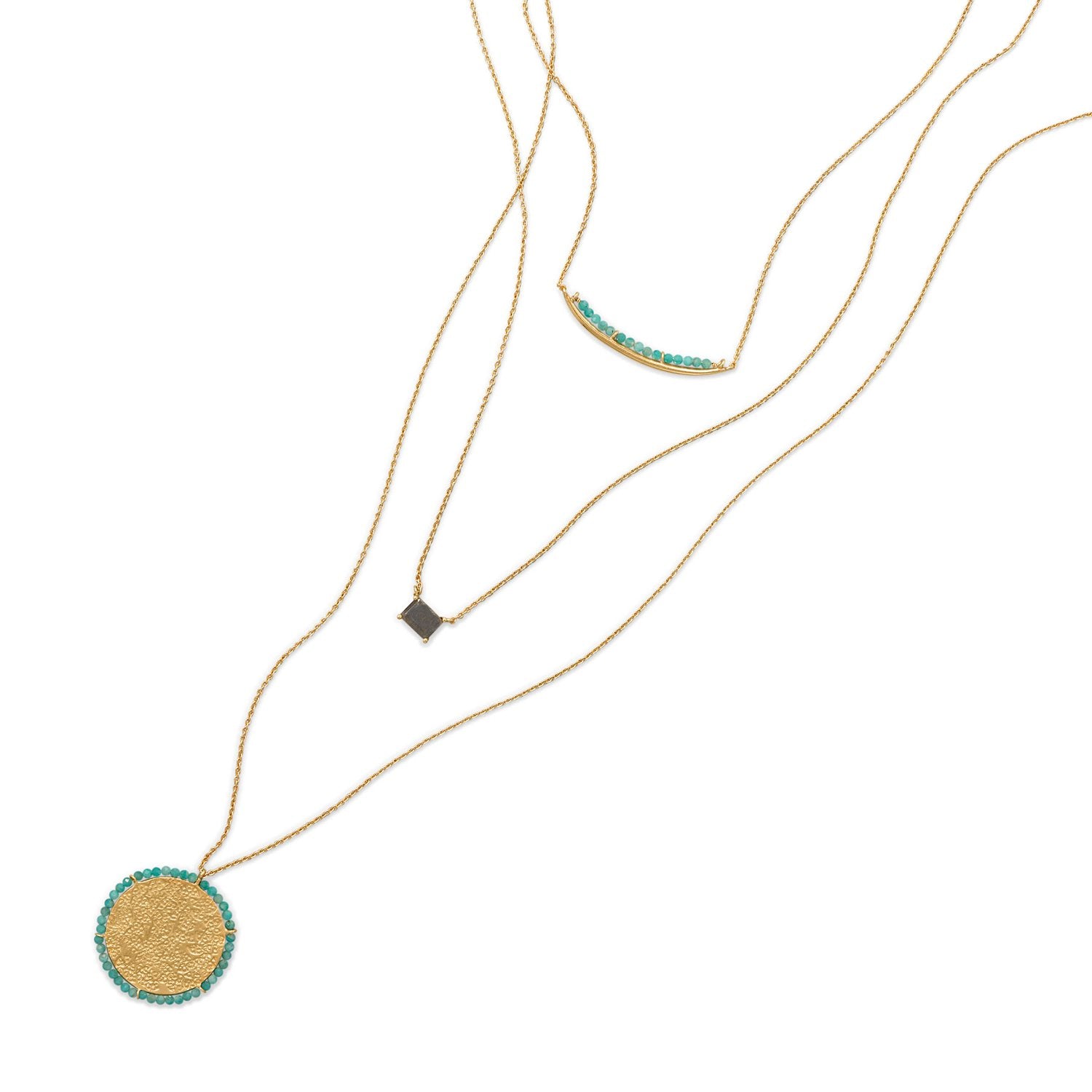17"/30" 3 Strand Amazonite and Labradorite Necklace - Joyeria Lady