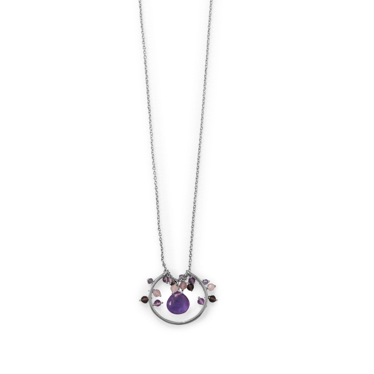 Plum Perfect! 30" Rhodium Plated Amethyst, Multi Stone Beaded Necklace - Joyeria Lady