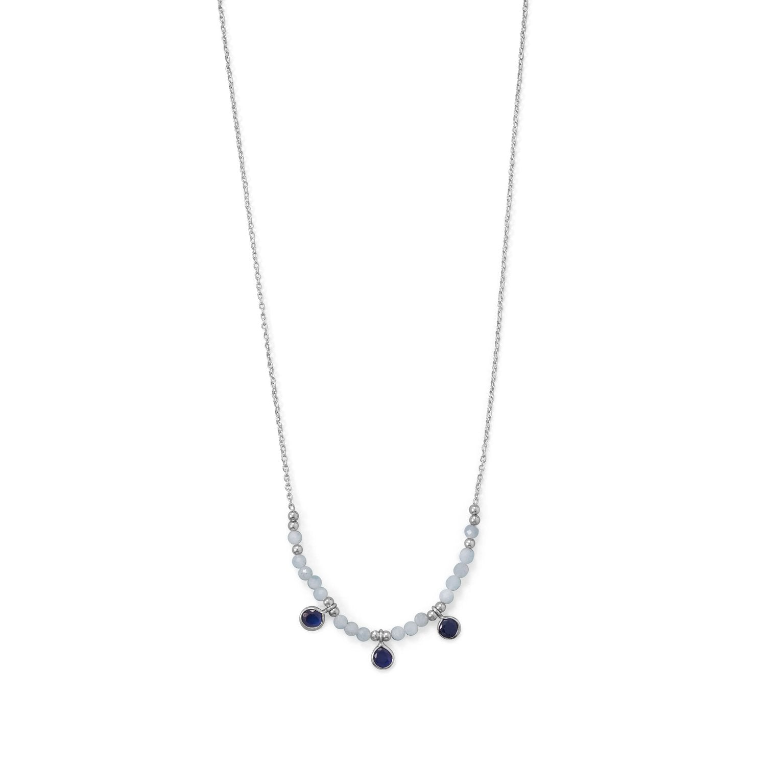 Blue Baubles! 21"+2" Rhodium Plated Aquamarine and Blue Quartz Necklace - Joyeria Lady
