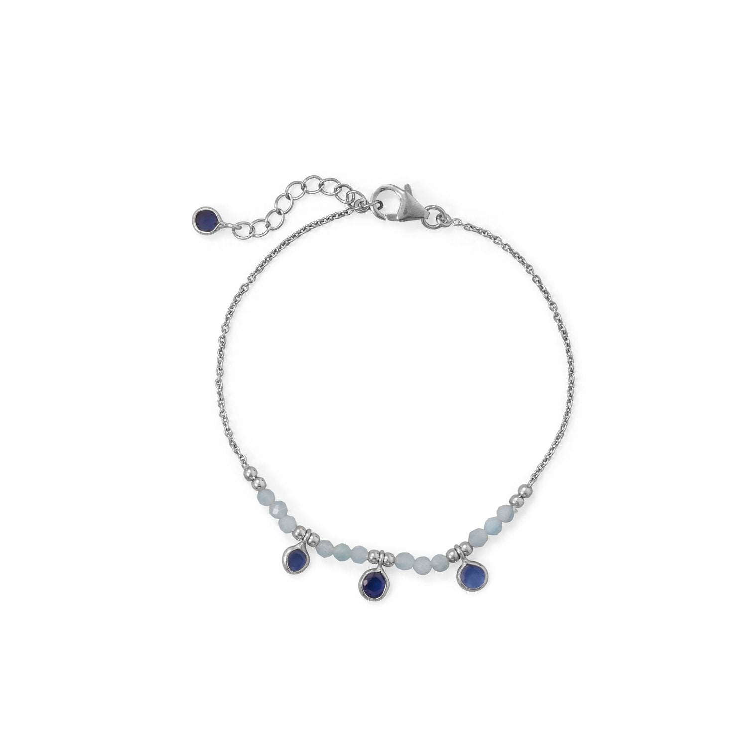 Blue Baubles! 7"+1" Rhodium Plated Aquamarine and Blue Quartz Bracelet - Joyeria Lady
