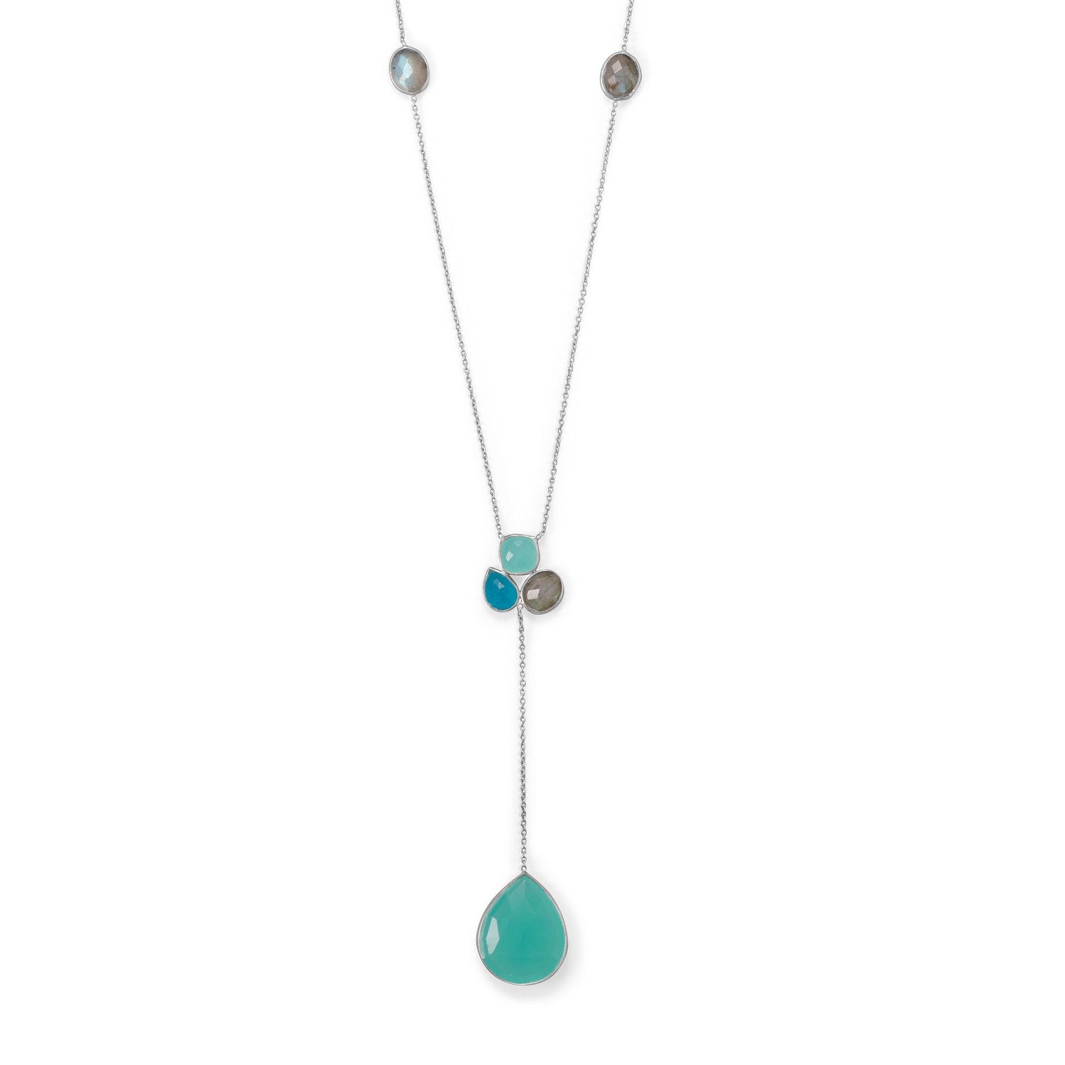 28"+2" Chalcedony, Green Jade and Labradorite Necklace - Joyeria Lady