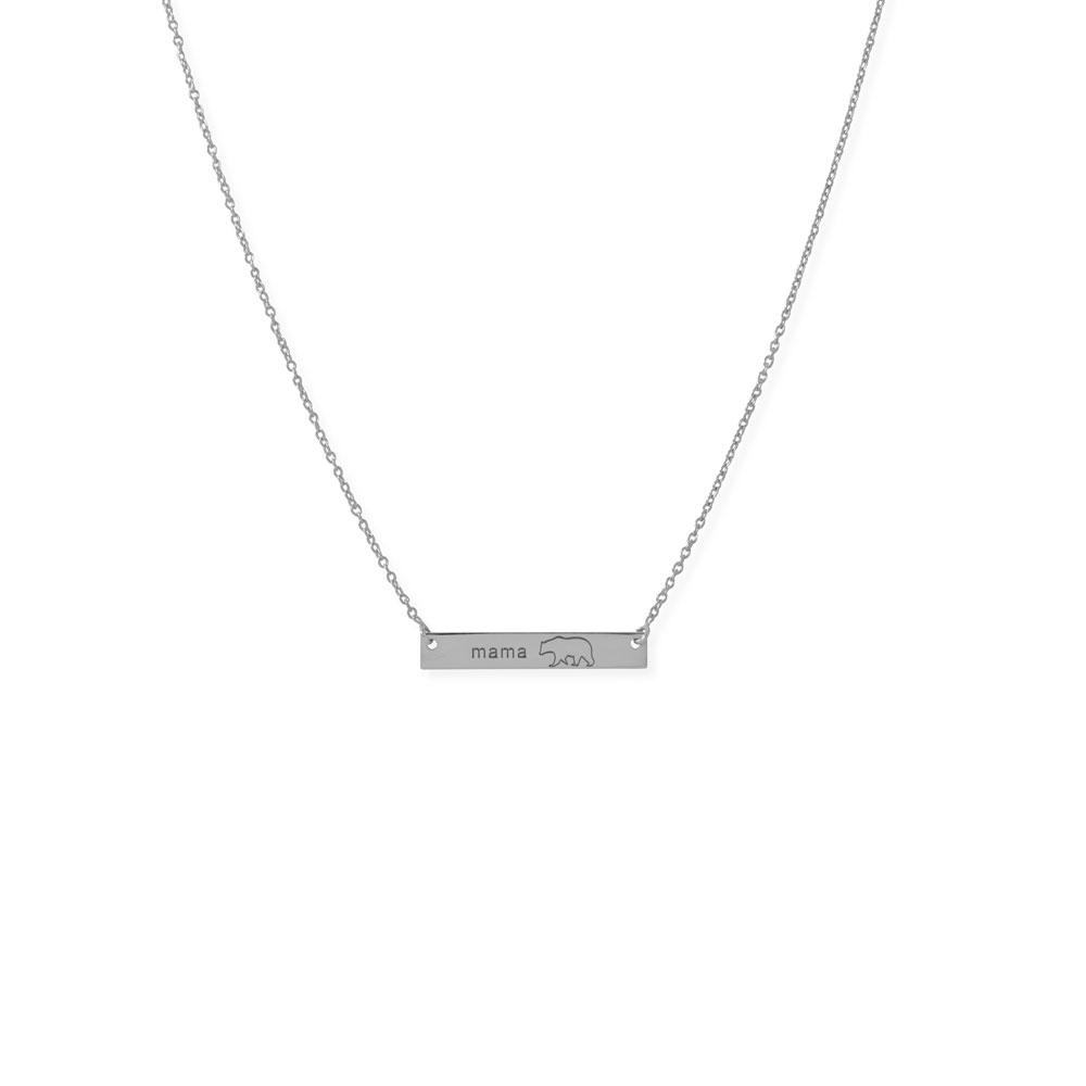 16"+2” Sterling Silver "Mama Bear" Bar Necklace - Joyeria Lady