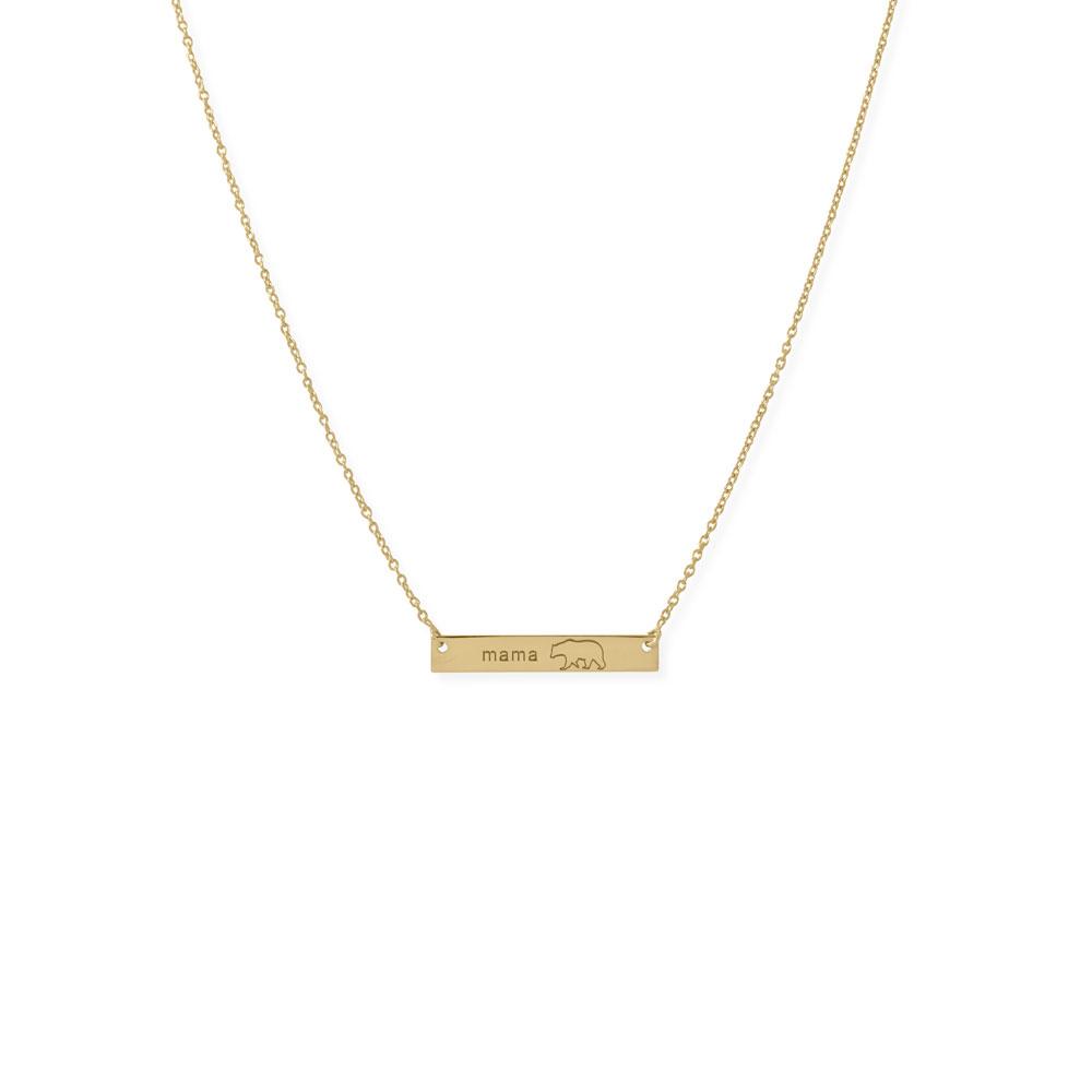 16"+2” 14K Gold Plated Sterling Silver "Mama Bear" Bar Necklace - Joyeria Lady