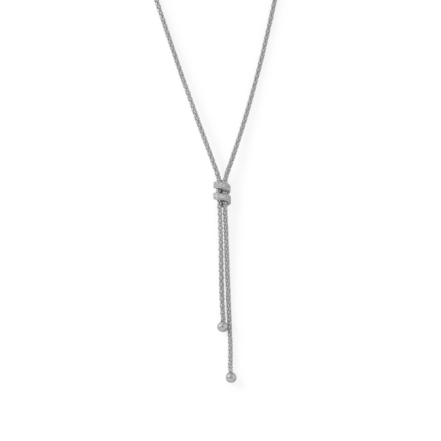 16"+2" Italian Rhodium Plated Coreana and CZ Lariat Necklace - Joyeria Lady