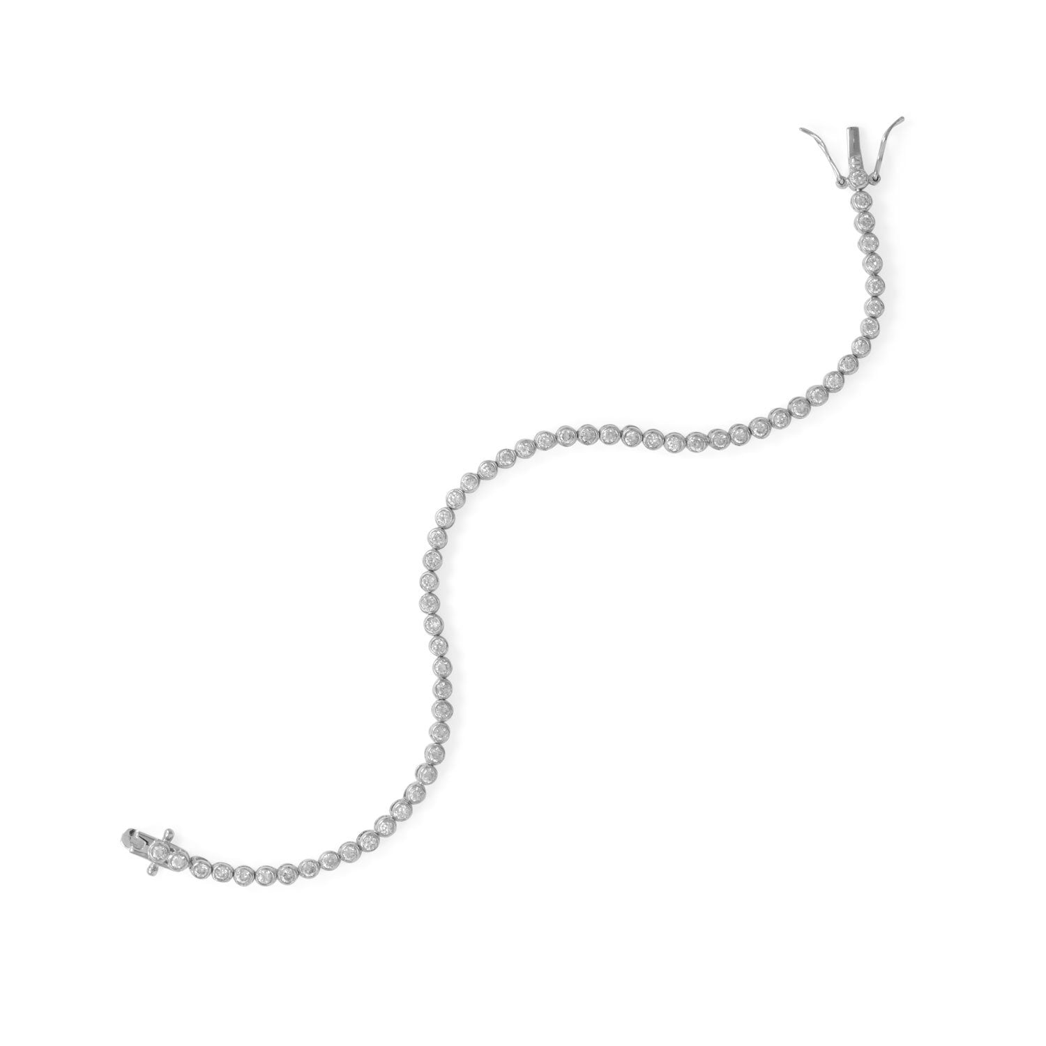 8" Rhodium Plated 2mm Round CZ Tennis Bracelet - Joyeria Lady