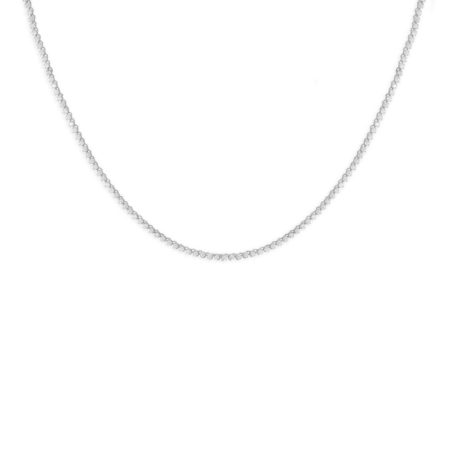 Rhodium Plated 2mm Round CZ Tennis Necklace - Joyeria Lady