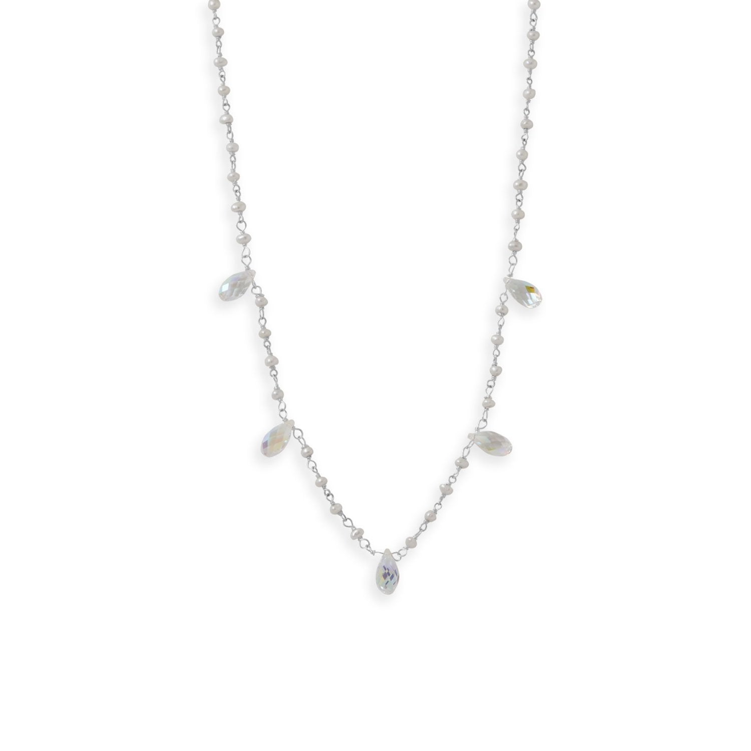 16"+2" Swarovski Crystal and Cultured Freshwater Pearl Necklace - Joyeria Lady