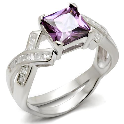 34403 - High-Polished 925 Sterling Silver Ring with AAA Grade CZ  in Amethyst - Joyeria Lady
