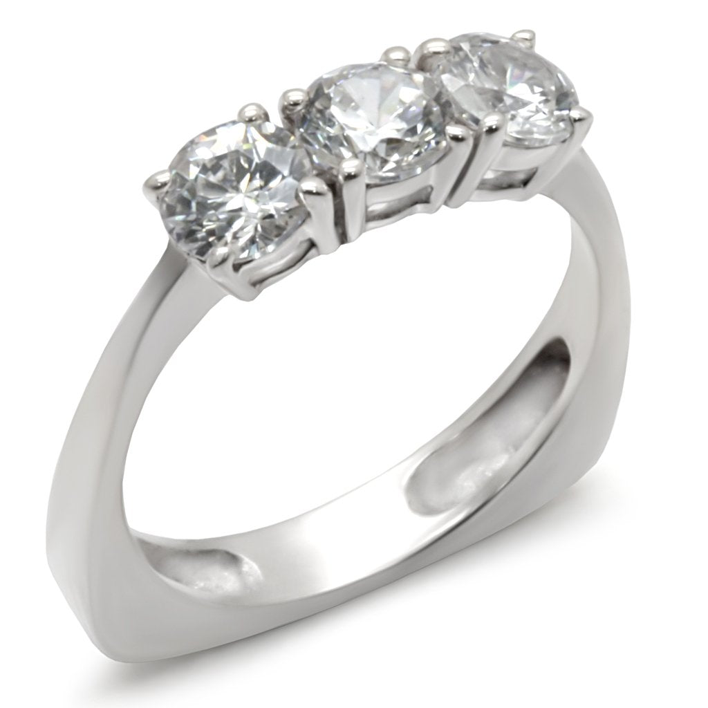 34418 - High-Polished 925 Sterling Silver Ring with AAA Grade CZ  in Clear - Joyeria Lady