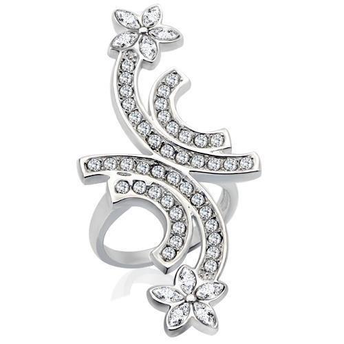 34731 Rhodium Brass Ring with Top Grade Crystal in Clear - Joyeria Lady