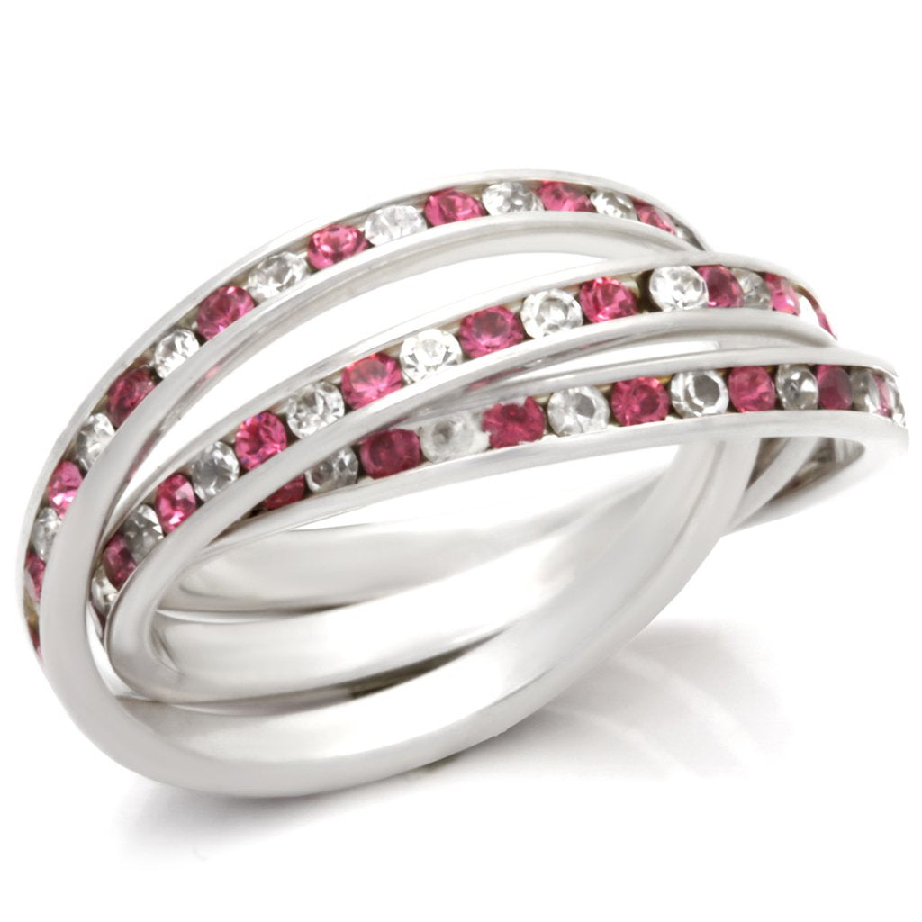 35110 - High-Polished 925 Sterling Silver Ring with Top Grade Crystal  in Rose - Joyeria Lady