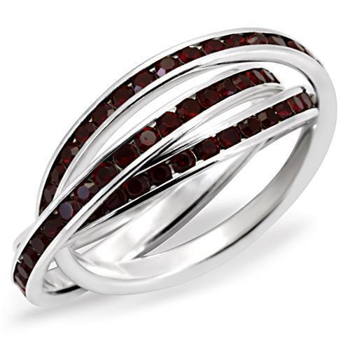 35113 - High-Polished 925 Sterling Silver Ring with Top Grade Crystal  in Garnet - Joyeria Lady