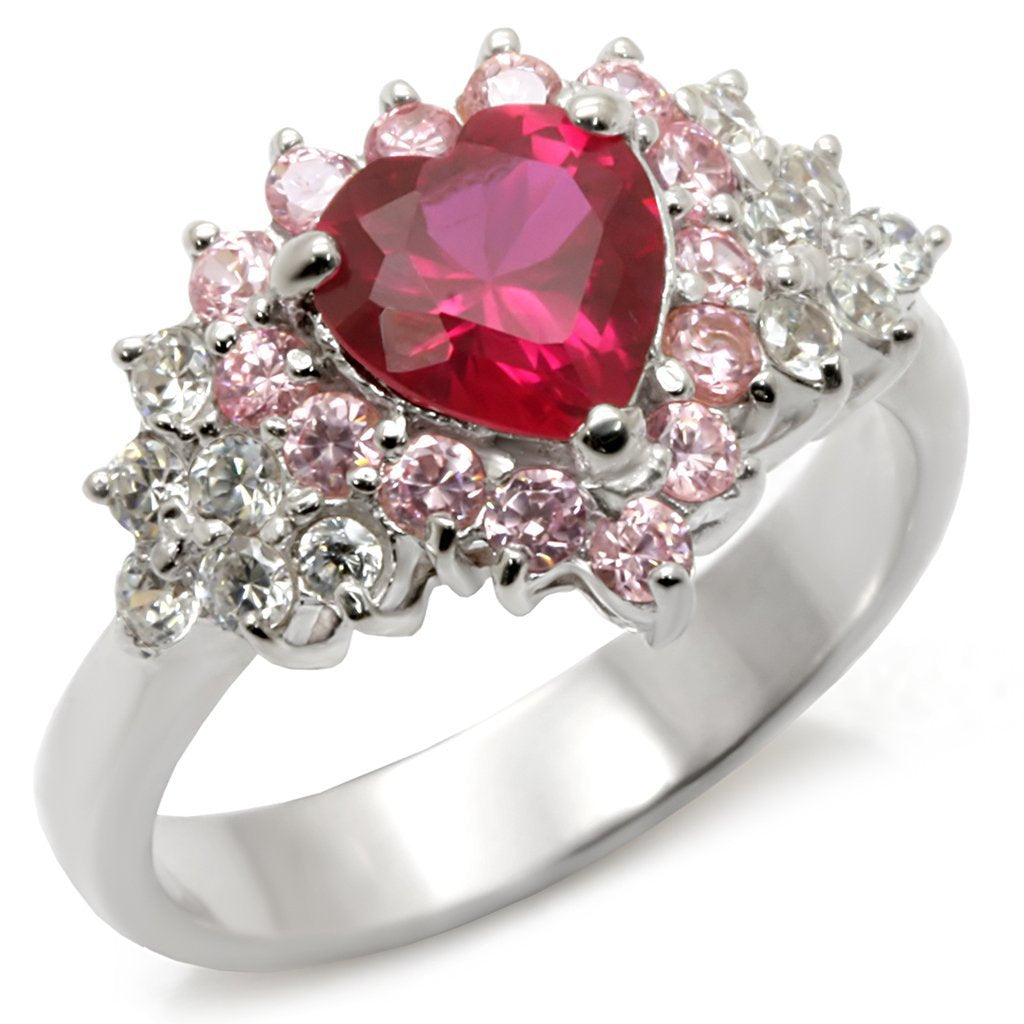 35701 - High-Polished 925 Sterling Silver Ring with Synthetic Garnet in Ruby - Joyeria Lady