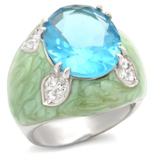 37401 - High-Polished 925 Sterling Silver Ring with Synthetic Spinel in Sea Blue - Joyeria Lady