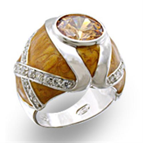 37414 - High-Polished 925 Sterling Silver Ring with AAA Grade CZ  in Champagne - Joyeria Lady
