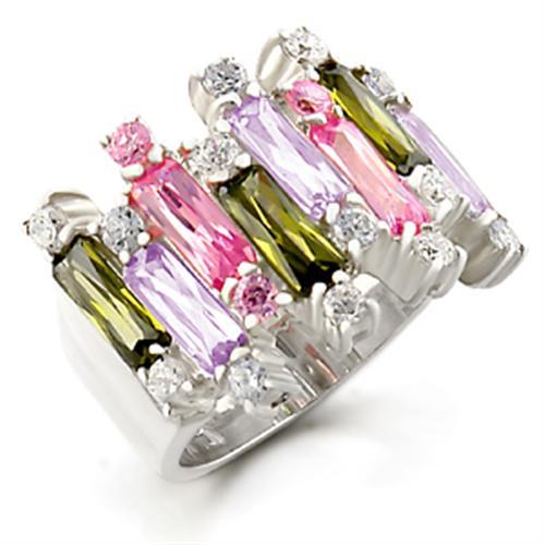 37611 - High-Polished 925 Sterling Silver Ring with AAA Grade CZ  in Multi Color - Joyeria Lady